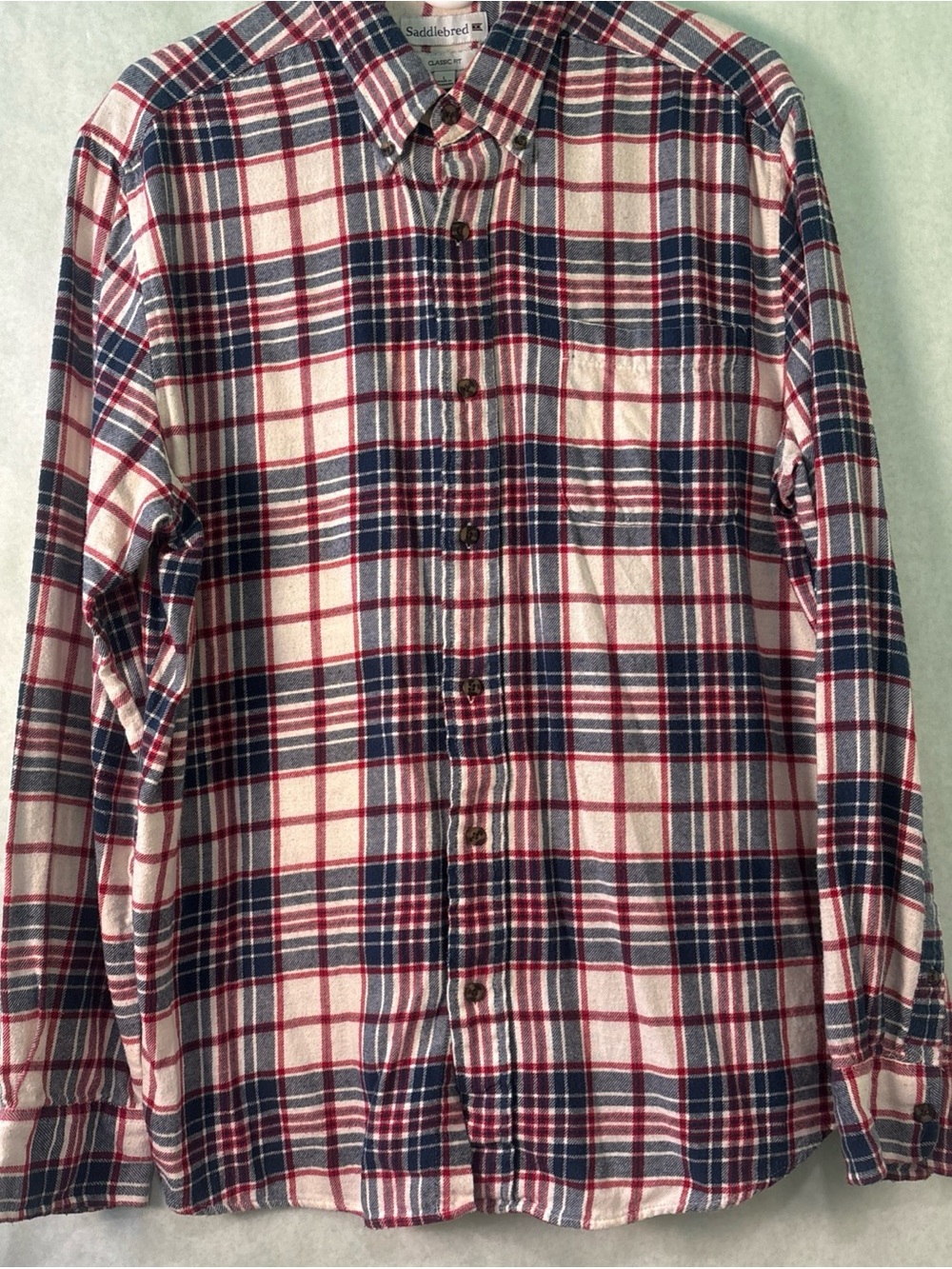 Saddlebred Men's Red, Navy & Cream Plaid Button-Down Shirt large
